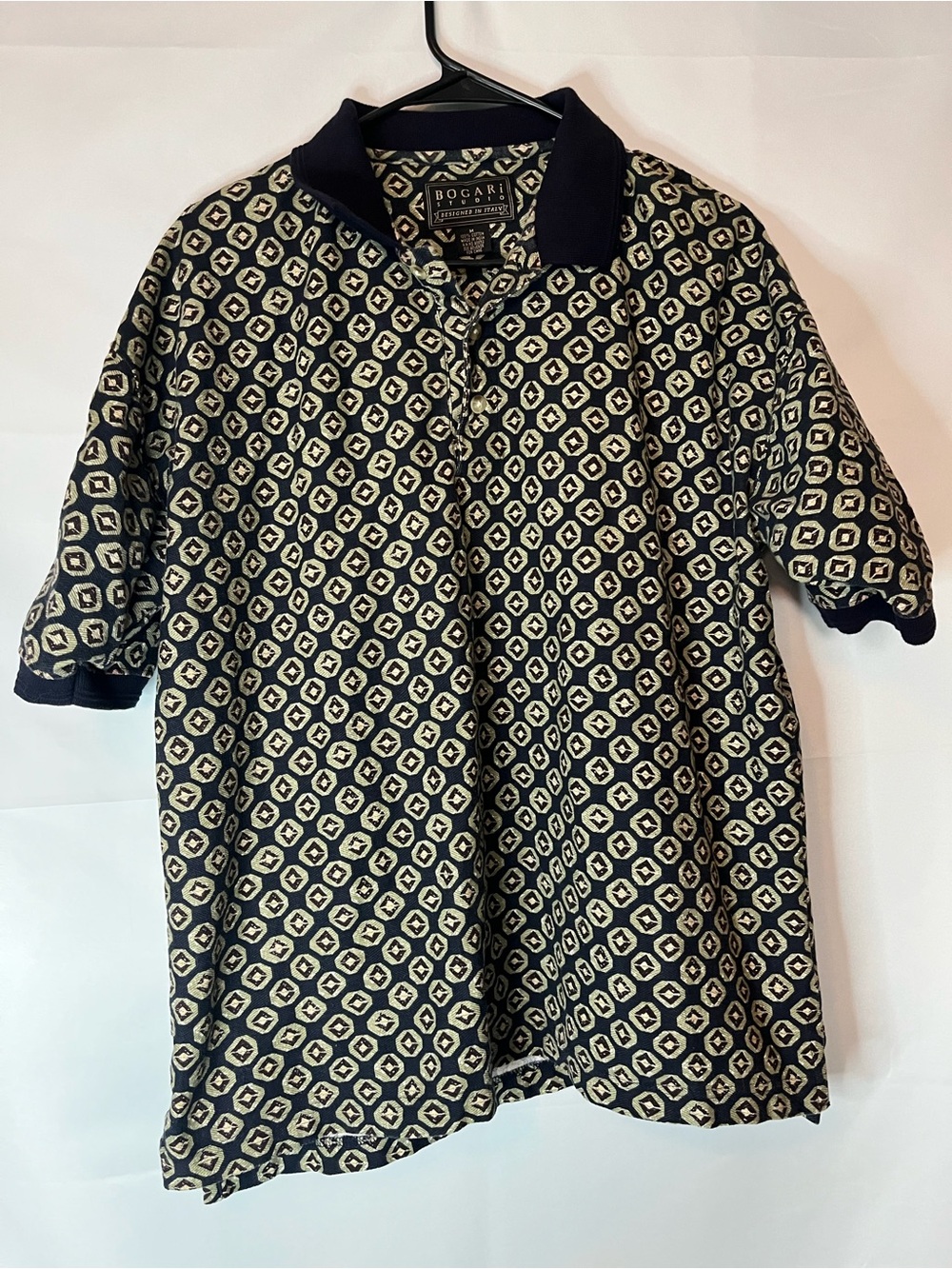Vintage Bogari Studios Geometric Cotton Short-Sleeve Polo